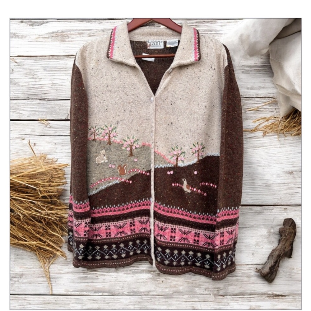 VTG Cottage-core Embroidered Appliquéd Cardigan Sweater-Adorable! Sz L EUC🌺 - Picture 4 of 16
